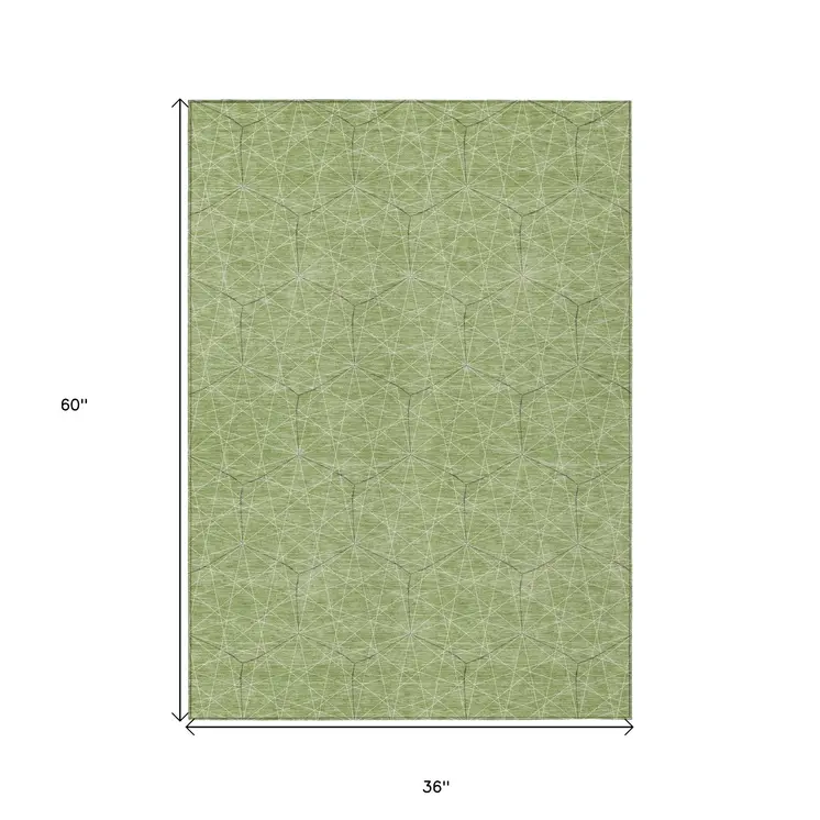 3' X 5' Green Black And Ivory Geometric Washable Indoor Outdoor Area Rug