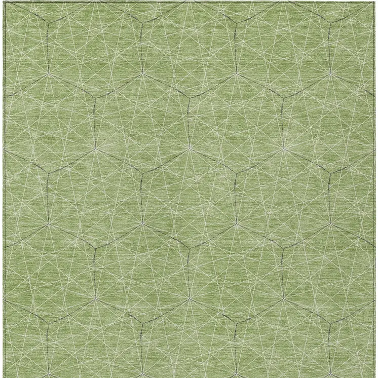 5' X 8' Green Black And Ivory Geometric Washable Indoor Outdoor Area Rug