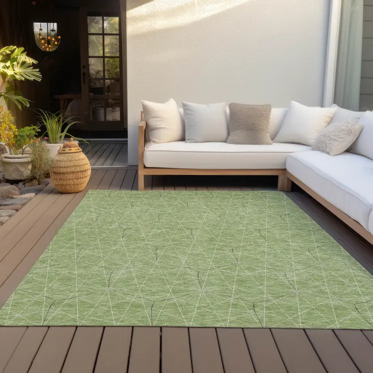5' X 8' Green Black And Ivory Geometric Washable Indoor Outdoor Area Rug