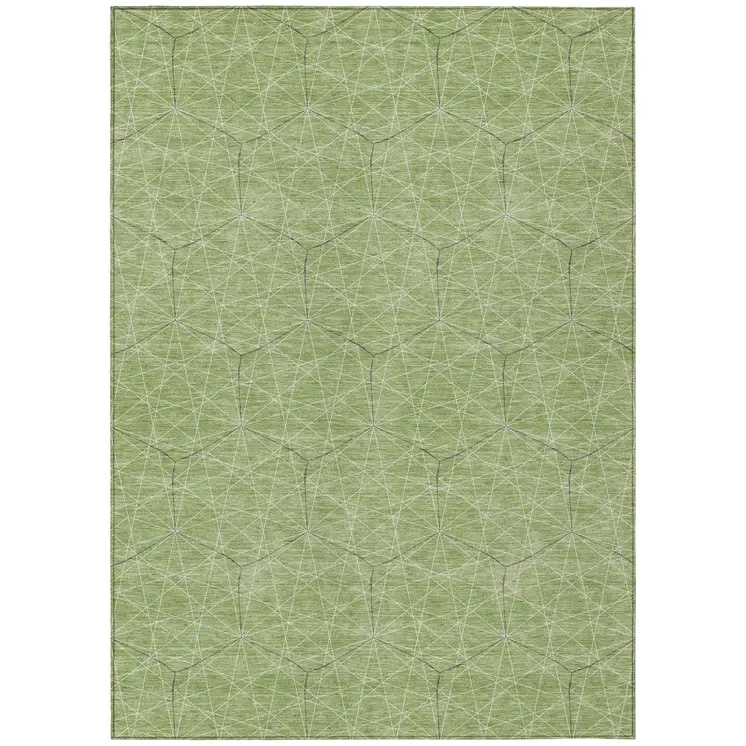 5' X 8' Green Black And Ivory Geometric Washable Indoor Outdoor Area Rug