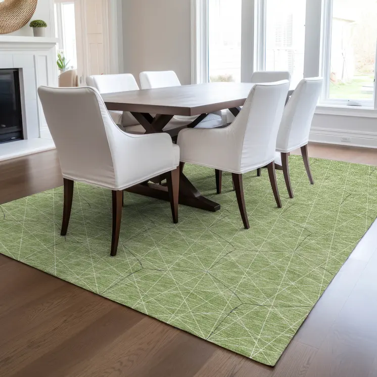 5' X 8' Green Black And Ivory Geometric Washable Indoor Outdoor Area Rug