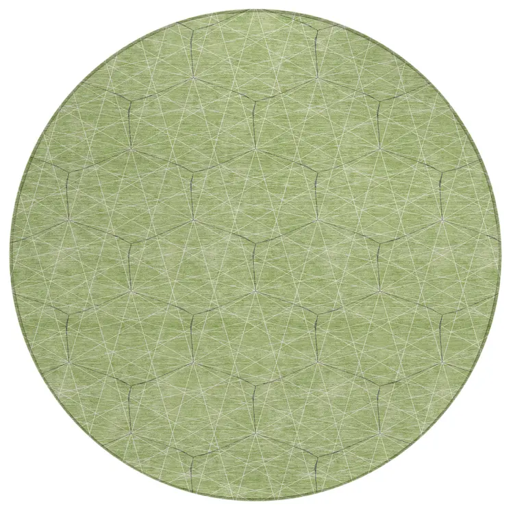 8' Green Black And Ivory Round Geometric Washable Indoor Outdoor Area Rug