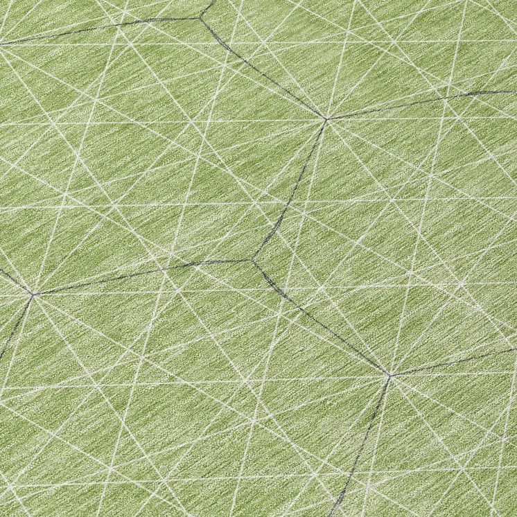 8' Green Black And Ivory Round Geometric Washable Indoor Outdoor Area Rug