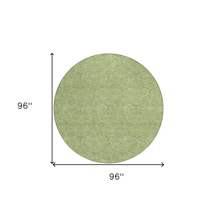 8' Green Black And Ivory Round Geometric Washable Indoor Outdoor Area Rug
