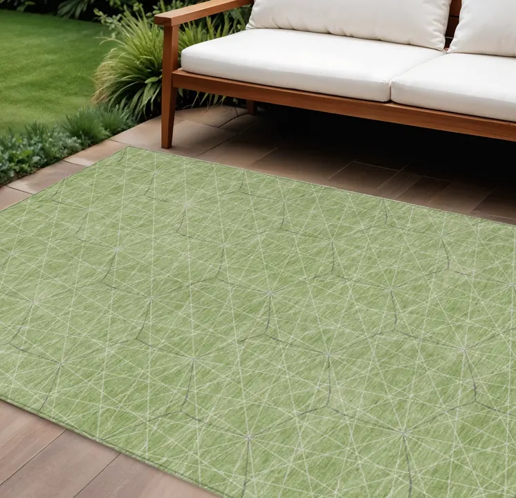 8' X 10' Green Black And Ivory Geometric Washable Indoor Outdoor Area Rug