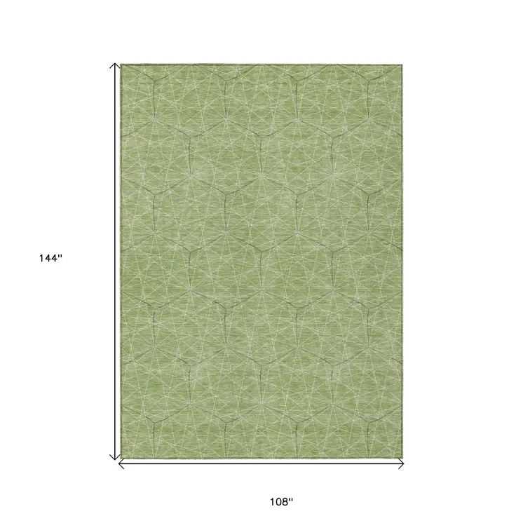 9' X 12' Green Black And Ivory Geometric Washable Indoor Outdoor Area Rug