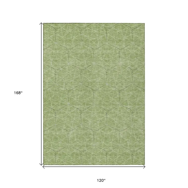 10' X 14' Green Black And Ivory Geometric Washable Indoor Outdoor Area Rug