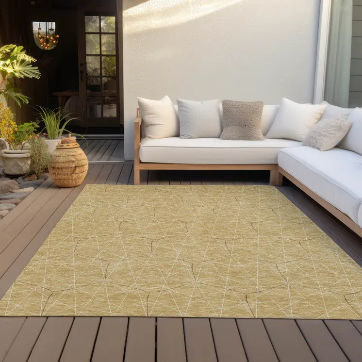 5' X 8' Gold Black And Beige Geometric Washable Indoor Outdoor Area Rug