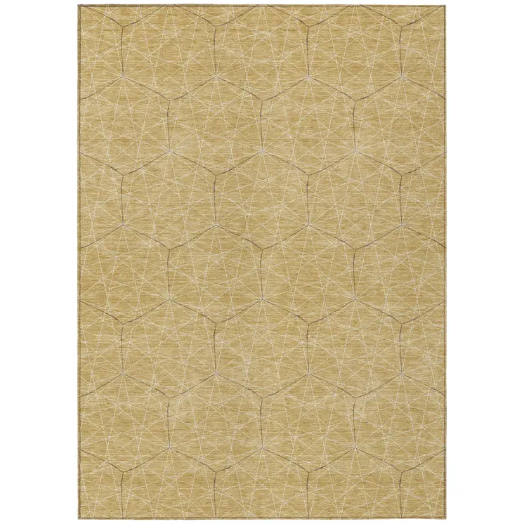 5' X 8' Gold Black And Beige Geometric Washable Indoor Outdoor Area Rug