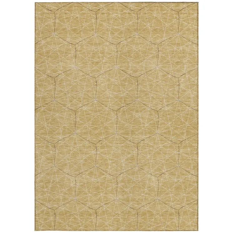 5' X 8' Gold Black And Beige Geometric Washable Indoor Outdoor Area Rug