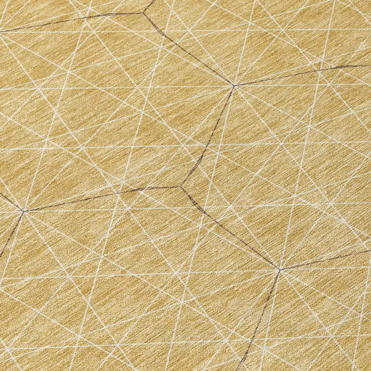 8' Gold Black And Beige Round Geometric Washable Indoor Outdoor Area Rug