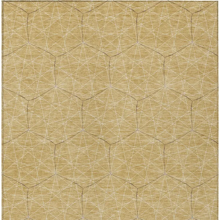 9' X 12' Gold Black And Beige Geometric Washable Indoor Outdoor Area Rug