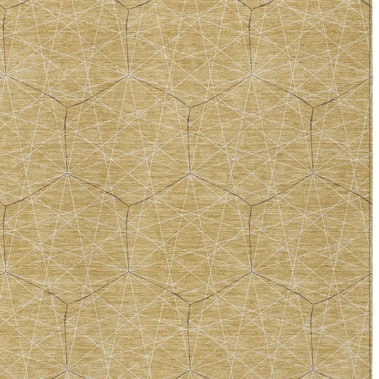 9' X 12' Gold Black And Beige Geometric Washable Indoor Outdoor Area Rug