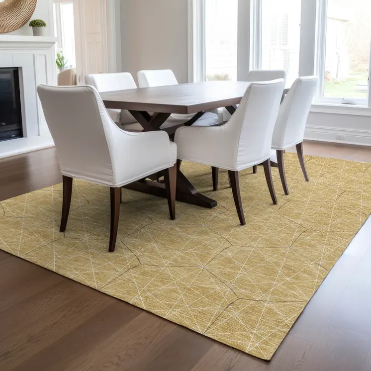9' X 12' Gold Black And Beige Geometric Washable Indoor Outdoor Area Rug