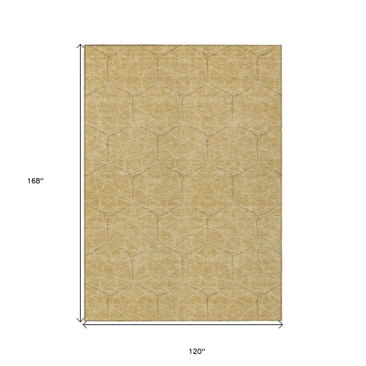10' X 14' Gold Black And Beige Geometric Washable Indoor Outdoor Area Rug