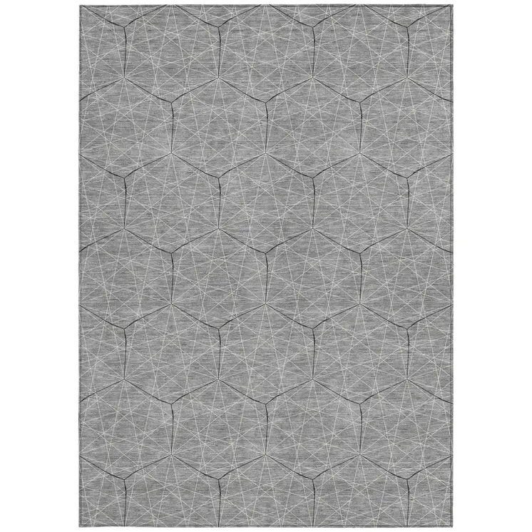 3' X 5' Gray Black And Ivory Geometric Washable Indoor Outdoor Area Rug