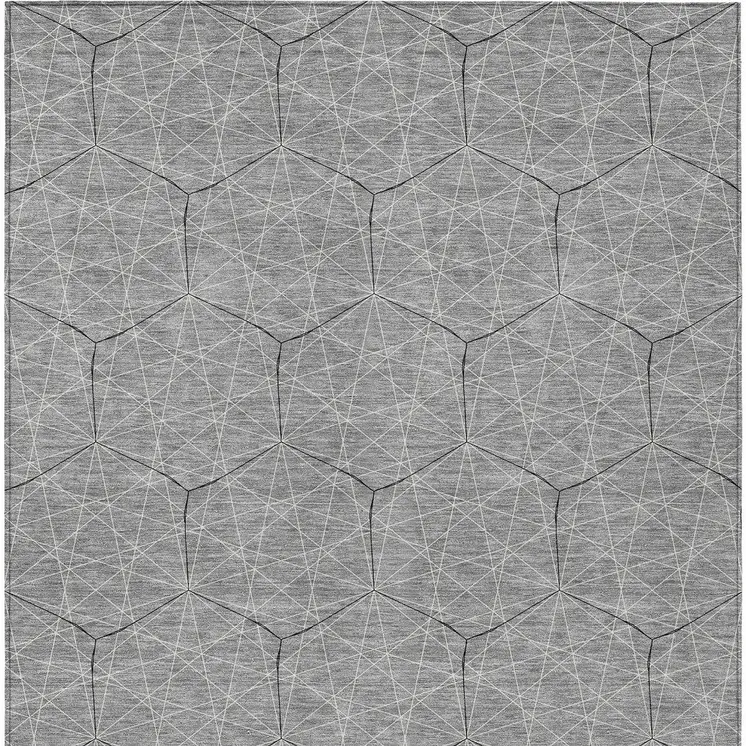 5' X 8' Gray Black And Ivory Geometric Washable Indoor Outdoor Area Rug