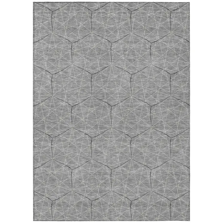 10' X 14' Gray Black And Ivory Geometric Washable Indoor Outdoor Area Rug