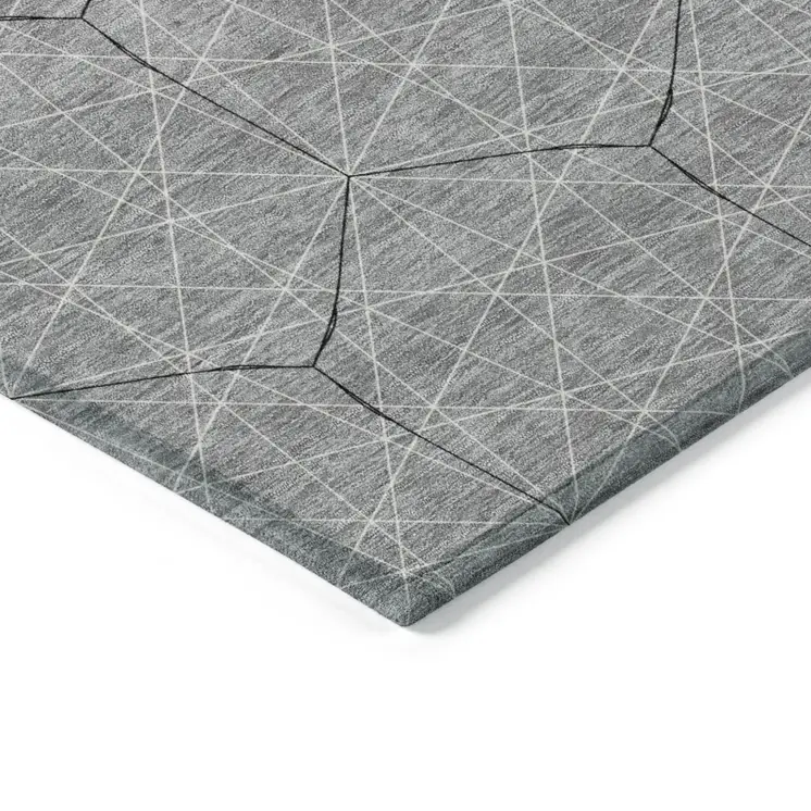 10' X 14' Gray Black And Ivory Geometric Washable Indoor Outdoor Area Rug
