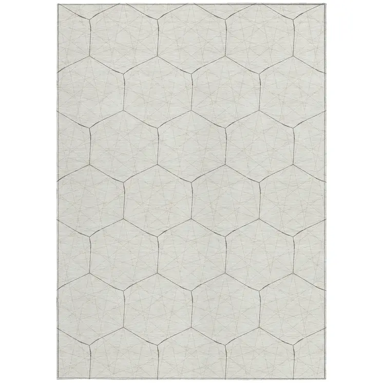 8' X 10' Ivory Beige And Black Geometric Washable Indoor Outdoor Area Rug