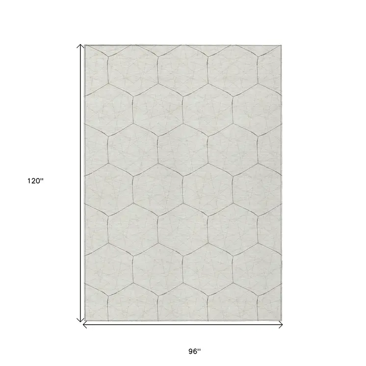 8' X 10' Ivory Beige And Black Geometric Washable Indoor Outdoor Area Rug
