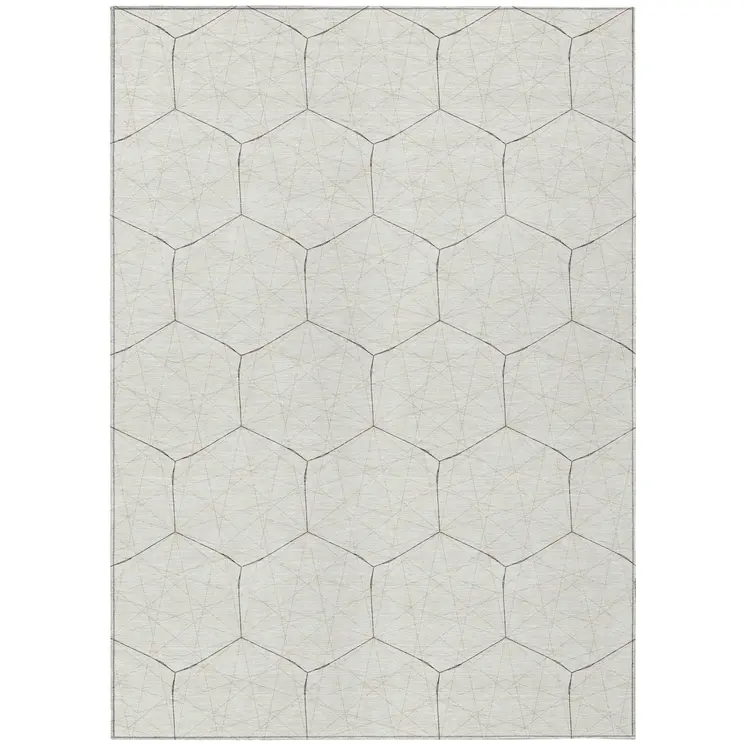 8' X 10' Ivory Beige And Black Geometric Washable Indoor Outdoor Area Rug