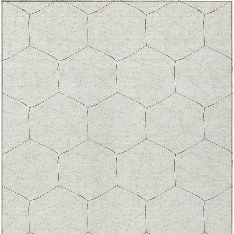 8' X 10' Ivory Beige And Black Geometric Washable Indoor Outdoor Area Rug