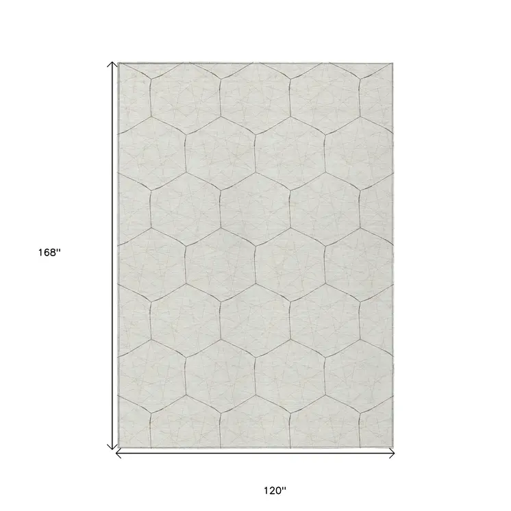 10' X 14' Ivory Beige And Black Geometric Washable Indoor Outdoor Area Rug