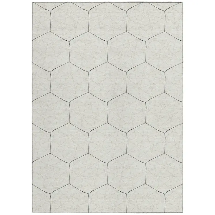 3' X 5' Linen Beige And Black Geometric Washable Indoor Outdoor Area Rug