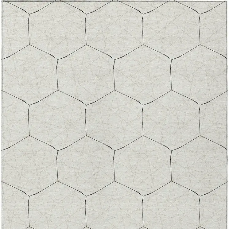 3' X 5' Linen Beige And Black Geometric Washable Indoor Outdoor Area Rug