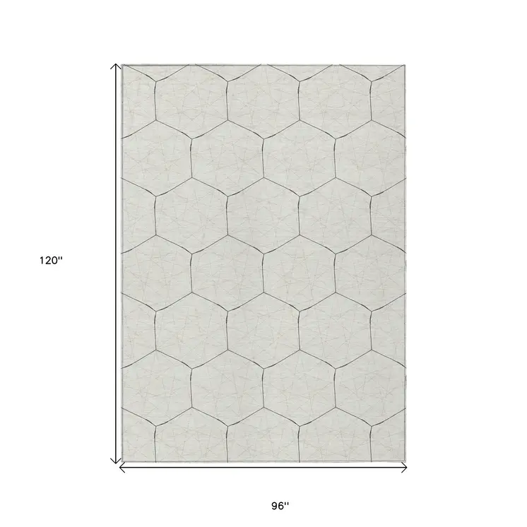 8' X 10' Linen Beige And Black Geometric Washable Indoor Outdoor Area Rug