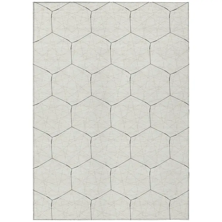 8' X 10' Linen Beige And Black Geometric Washable Indoor Outdoor Area Rug