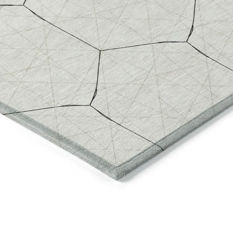 8' X 10' Linen Beige And Black Geometric Washable Indoor Outdoor Area Rug