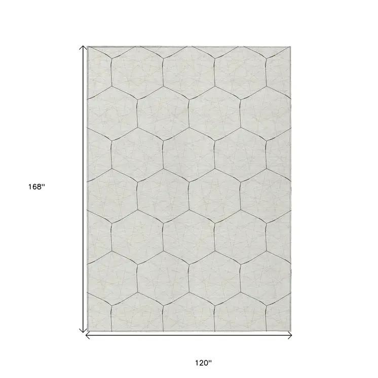 10' X 14' Linen Beige And Black Geometric Washable Indoor Outdoor Area Rug