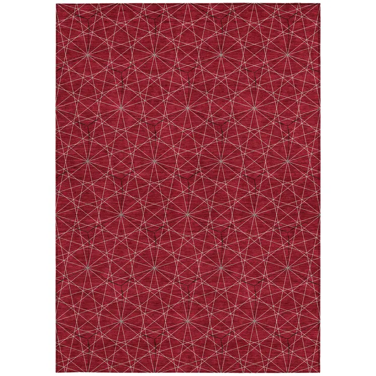 3' X 5' Red Black And Ivory Geometric Washable Indoor Outdoor Area Rug