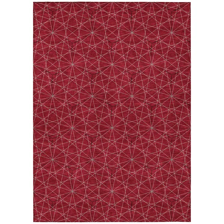 3' X 5' Red Black And Ivory Geometric Washable Indoor Outdoor Area Rug