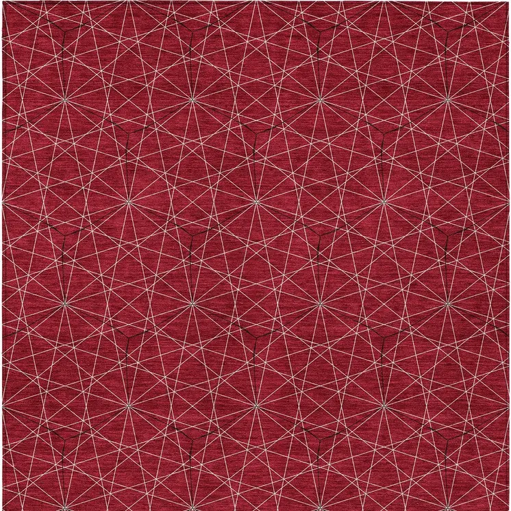 3' X 5' Red Black And Ivory Geometric Washable Indoor Outdoor Area Rug