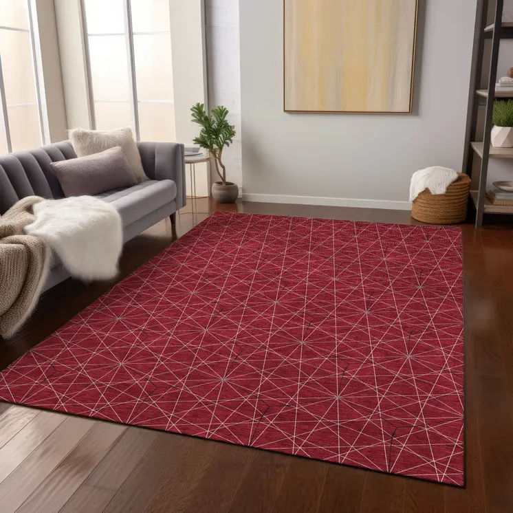 3' X 5' Red Black And Ivory Geometric Washable Indoor Outdoor Area Rug