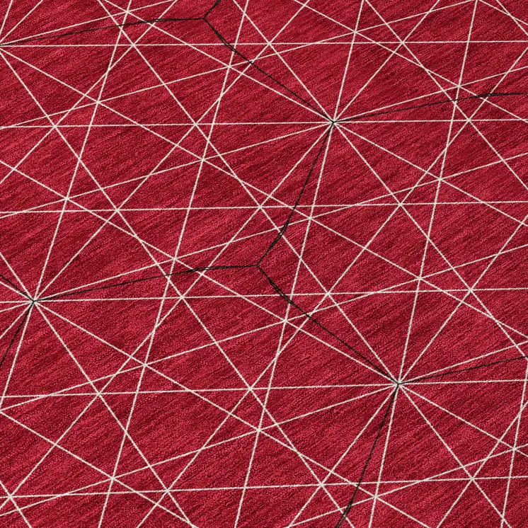 8' Red Black And Ivory Round Geometric Washable Indoor Outdoor Area Rug