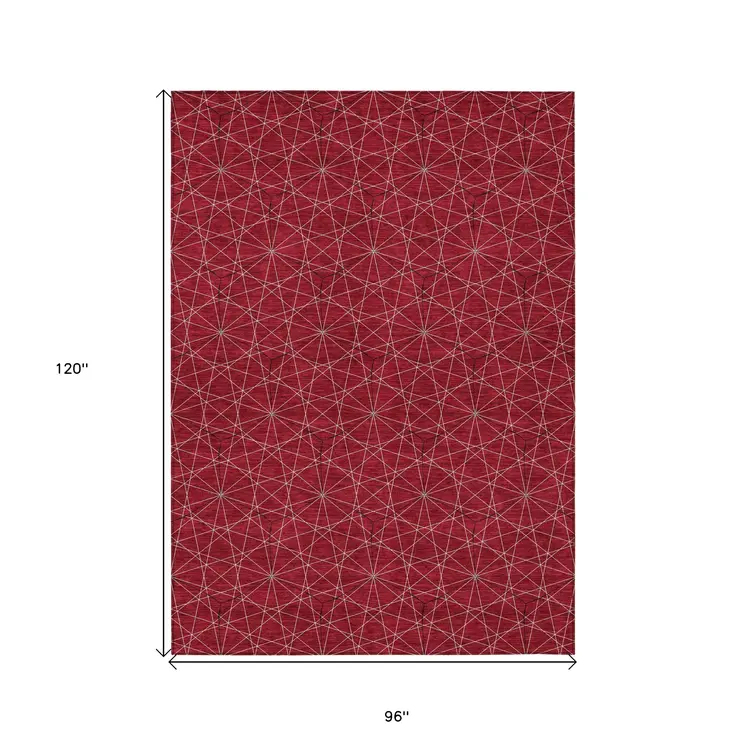 8' X 10' Red Black And Ivory Geometric Washable Indoor Outdoor Area Rug
