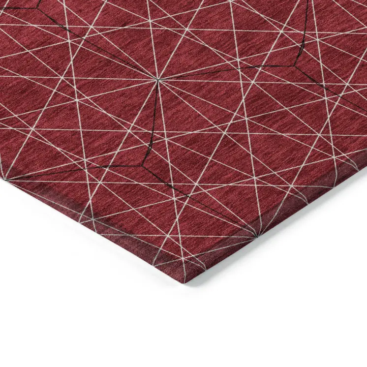 8' X 10' Red Black And Ivory Geometric Washable Indoor Outdoor Area Rug