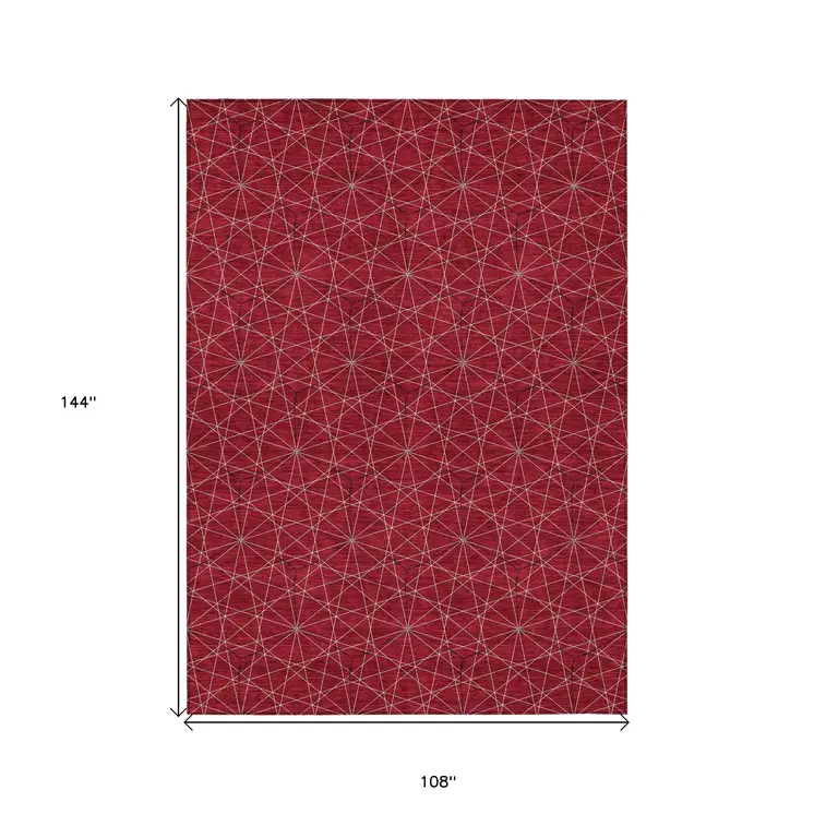 9' X 12' Red Black And Ivory Geometric Washable Indoor Outdoor Area Rug
