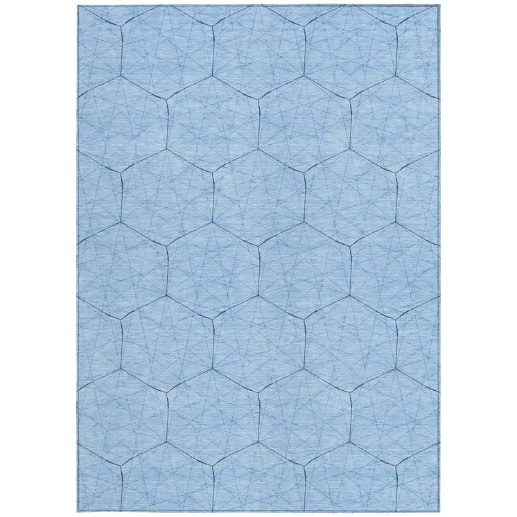 5' X 8' Sky Blue And Black Geometric Washable Indoor Outdoor Area Rug