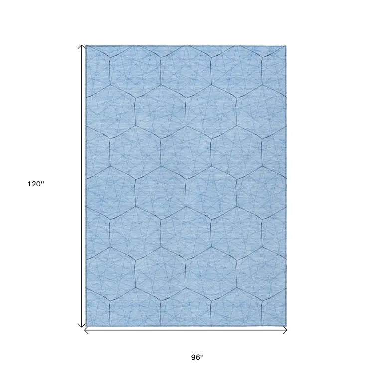 8' X 10' Sky Blue And Black Geometric Washable Indoor Outdoor Area Rug