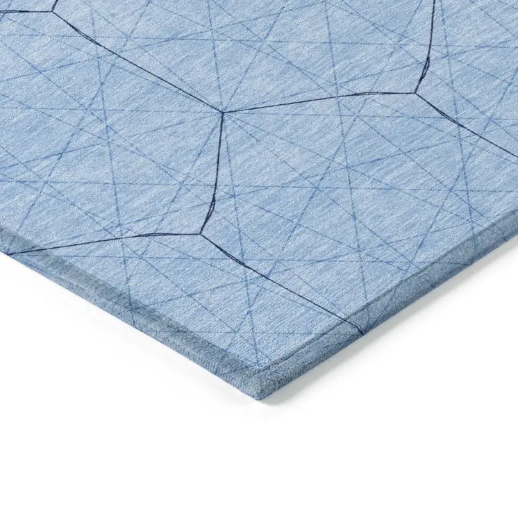8' X 10' Sky Blue And Black Geometric Washable Indoor Outdoor Area Rug