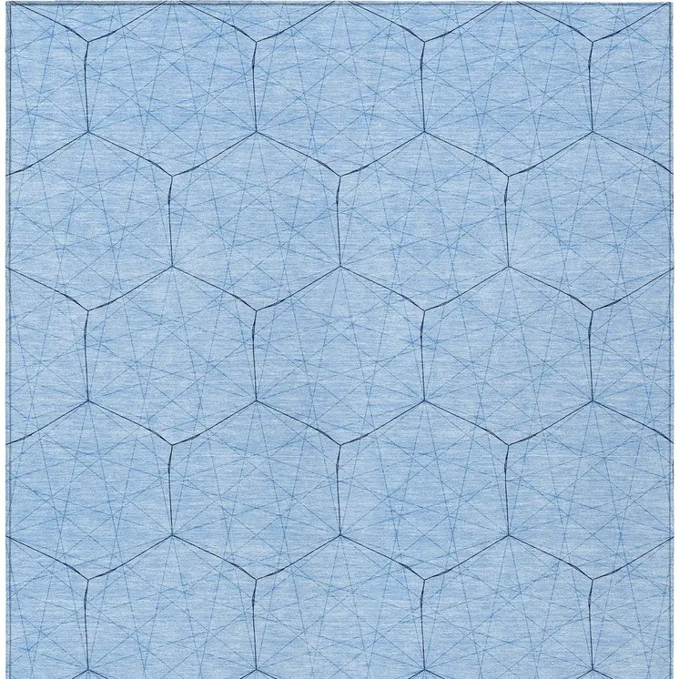 9' X 12' Sky Blue And Black Geometric Washable Indoor Outdoor Area Rug