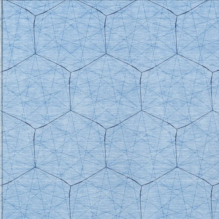 9' X 12' Sky Blue And Black Geometric Washable Indoor Outdoor Area Rug