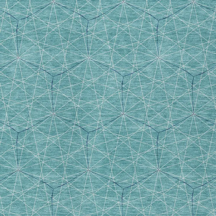 3' X 5' Teal Blue Black And Ivory Geometric Washable Indoor Outdoor Area Rug