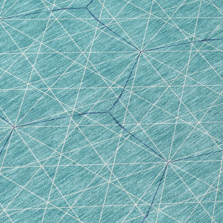 8' Teal Blue Black And Ivory Round Geometric Washable Indoor Outdoor Area Rug