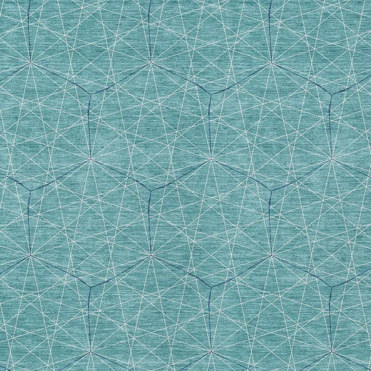 8' X 10' Teal Blue Black And Ivory Geometric Washable Indoor Outdoor Area Rug